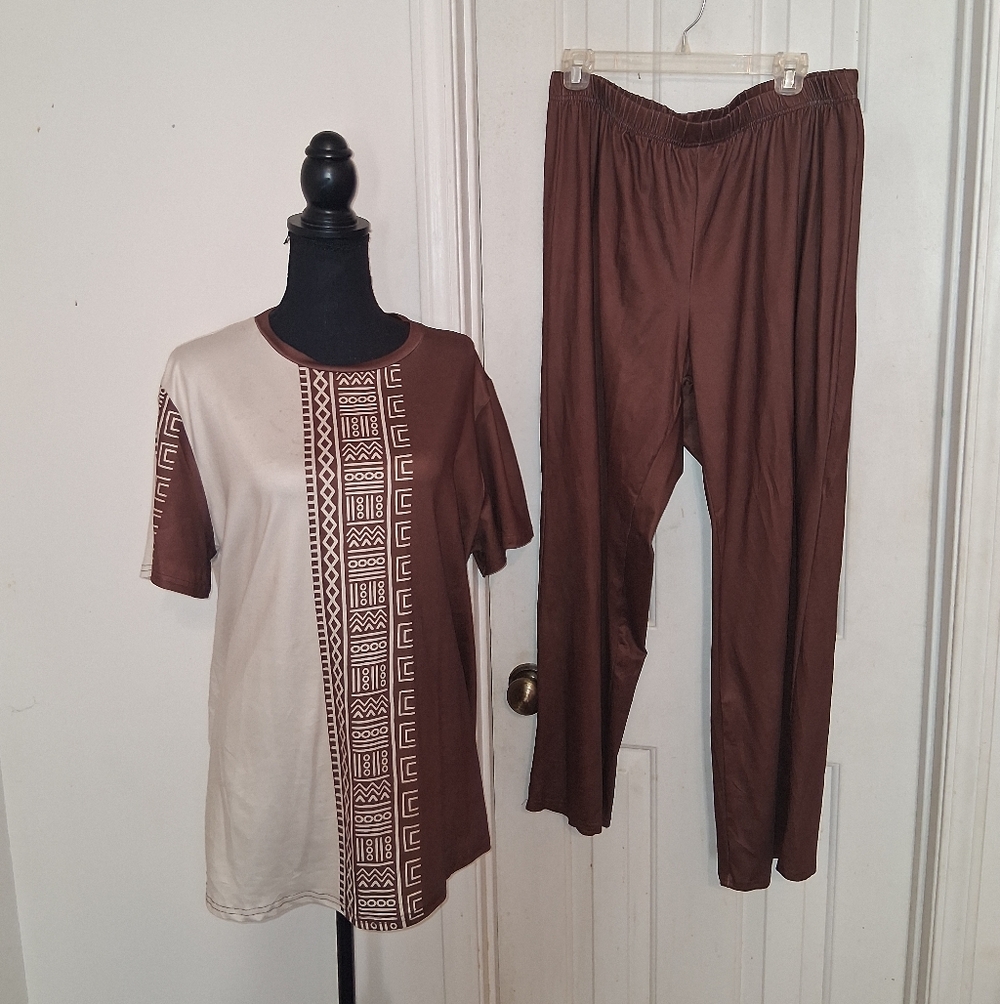 Brown and Cream Two-Piece Set